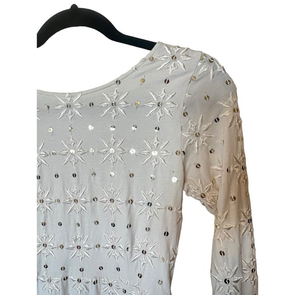 FREE PEOPLE Womens Bodycon Dress Cream Floral Embroidered Gold Sequins Sz S - Picture 3 of 5